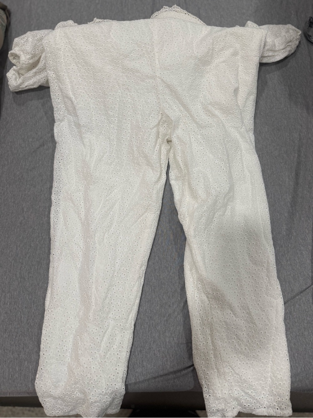 bebe White Off-Shoulder Eyelet Jumpsuit - Picture 7 of 10